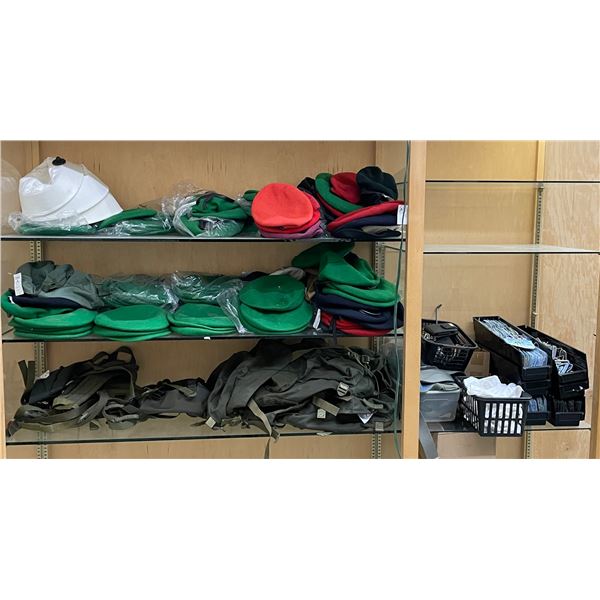 Large group of assorted Millitary items - includes Millitary bag / large group of army berets etc