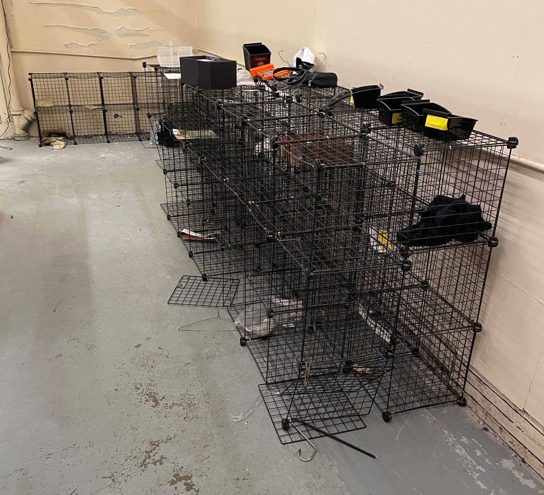 Large group of indoor cage wire racking