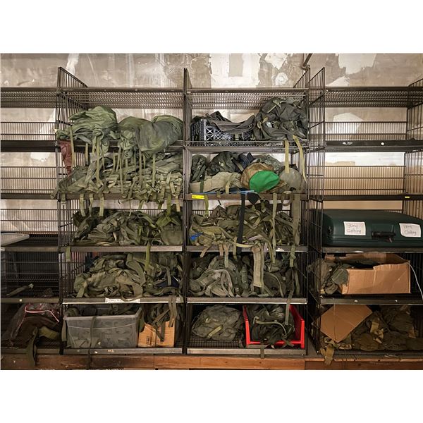 Large group of assorted army bags & straps etc