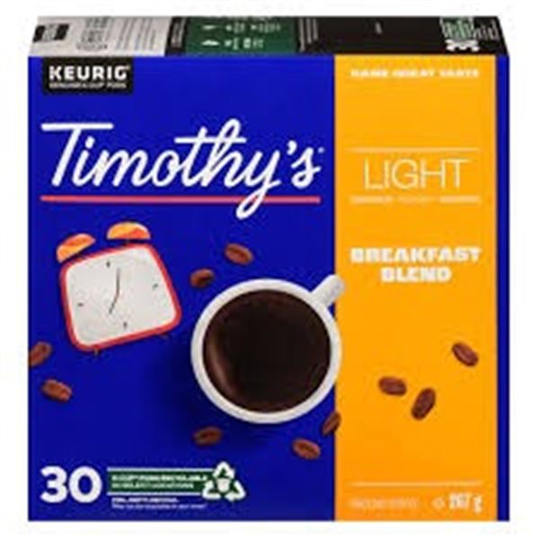 NEW 267G TIMOTHYS LIGHT BREAKFAST BLEND COFFEE