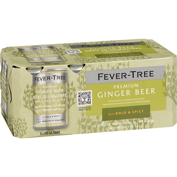 NEW 8 X 150ML FEVER-TREE PREMIUM GINGER BEER