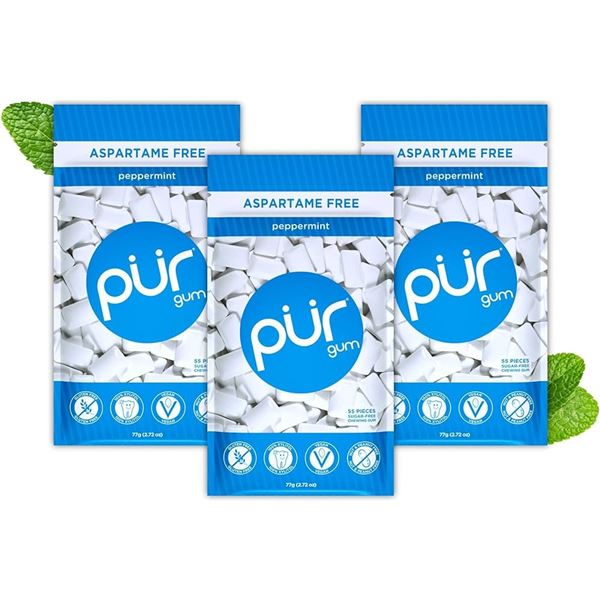 NEW 5 X 77G PUR GUM PEPPERMINT