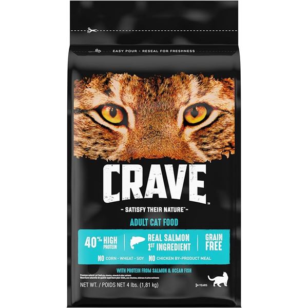NEW 4LB BAG OF CRAVE ADULT DRY CAT FOOD - SALMON &