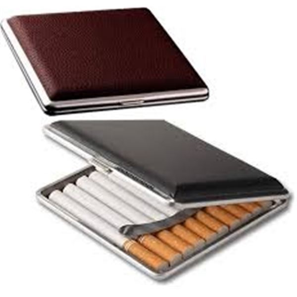 NEW CIGARETTE CASE LEATHER BOX 20 COUNT BROWN