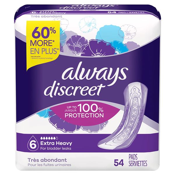 NEW 54 PADS ALWAYS DISCREET EXTRA HEAVY