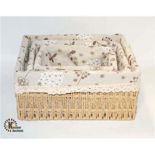 BRAND NEW SET OF 3 ROPE WOVEN TIDY STORAGE BASKETS