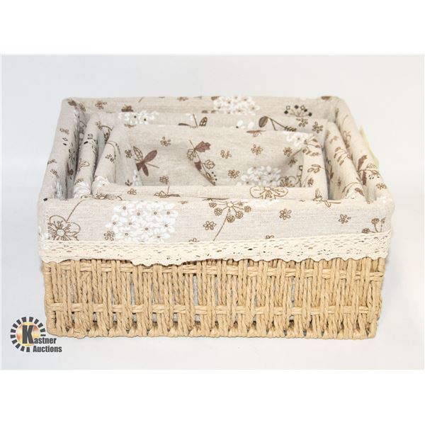 BRAND NEW SET OF 3 ROPE WOVEN TIDY STORAGE BASKETS