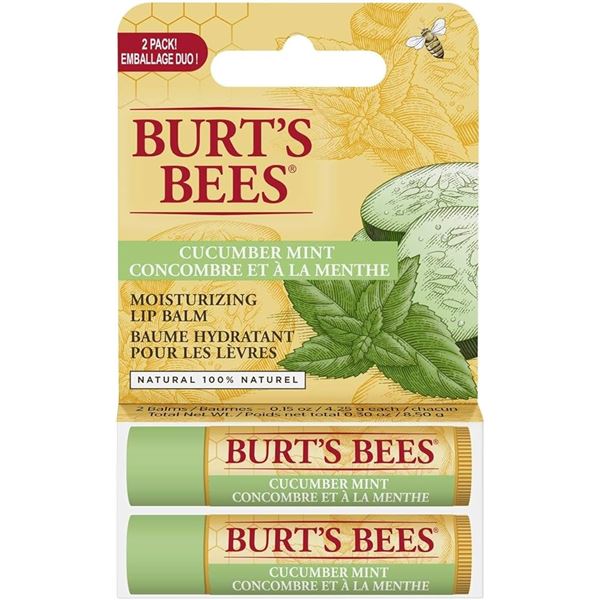 NEW 2 X 4.25G BURTS BEES CUCUMBER MINT LIP BALM
