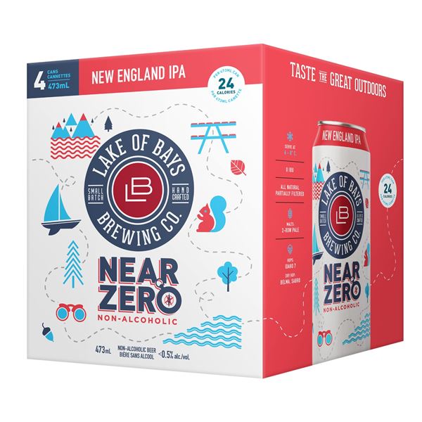NEW 4 X 473ML LAKE OF BAYS NEAR ZERO NON-ALCOHOLIC