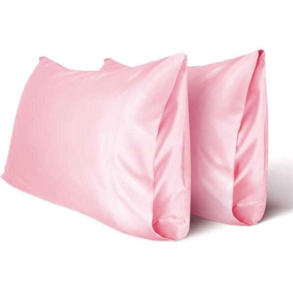NEW ZENSSIA SATIN PILOW CASE SET OF 2 PINK