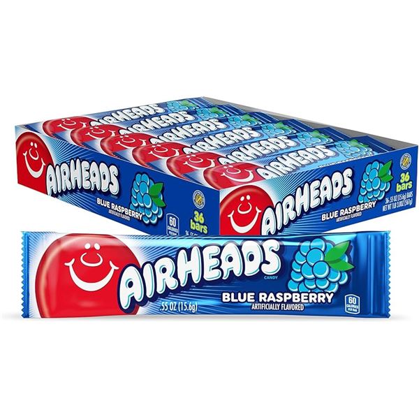 NEW 36 X 15.6 G AIRHEADS BLUE RASPBERRY
