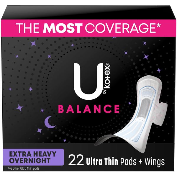 NEW 22 ULTRA THIN PADS KOTEX BALANCE ALL NIGHTER