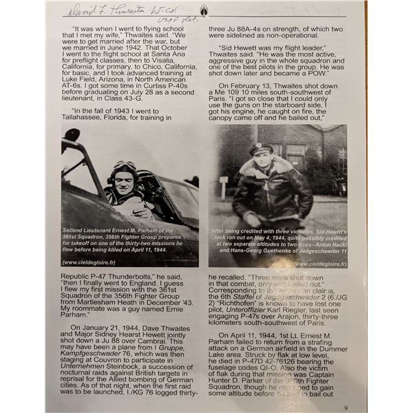 WW2 ACE David Thwaites Signed Bio Page