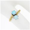 Image 5 : Antique 14K Yellow Gold Dual Round Cabochon Opal Etched Work Petite Bypass Ring