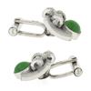 Image 2 : Vintage Astor 14K White Gold Oval Jade & Diamond Concave Rectangular Cufflinks