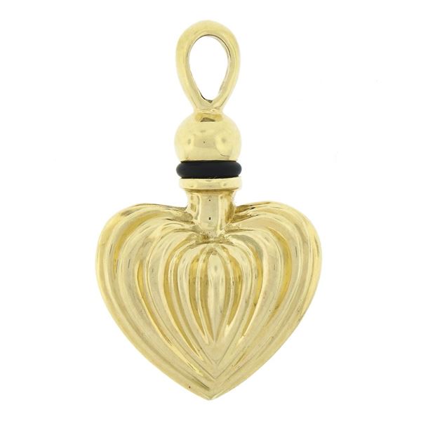 LAGOS 18K Yellow Gold Fluted Puffed Heart Perfume Flask Bottle Charm Pendant