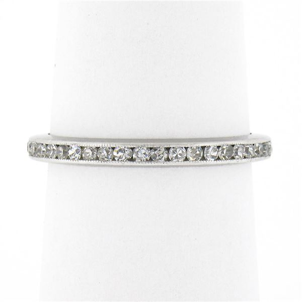 Antique Art Deco Platinum Channel Single Cut Diamond Eternity Wedding Band Ring