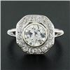 Image 2 : Antique Edwardian Platinum 2.99 ctw GIA European Diamond Bezel & Pave Platter Ri