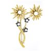 Image 1 : Vintage 18k Gold 0.30 ctw Sapphire Pearl Flower Burst Bundle Textured Brooch Pin