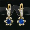 Image 2 : Vintage 14k Two Tone Gold 1.12 ctw Round Sapphire & Diamond Flower Drop Earrings