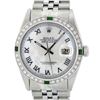 Rolex Mens Stainless Steel White Roman 36MM Diamond And Emerald Datejust