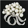 Image 2 : Vintage 14K White Gold 1.90 ctw Diamond & FINE Pearl Cluster Ribbon Brooch Penda
