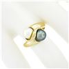 Image 3 : Classic Solid 14K Gold 6.9mm Gray & White Dual Pearl Polished Finish Bypass Ring