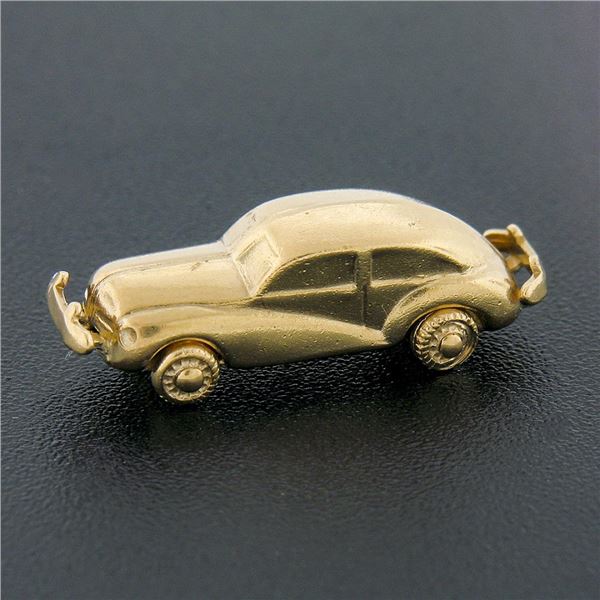 Vintage 14k Gold 3D Old Car w/ Bumper & Mechanical Spinning Wheels Charm Pendant