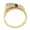 Image 8 : Men's Retro Vintage 14K Gold 0.40 ctw Diamond & Synthetic Ruby Buckle Band Ring