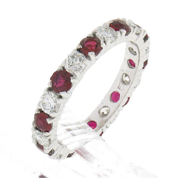 18k White Gold 2.10 ctw Round Ruby Diamond Alternating Eternity Wedding Band Rin