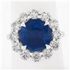 Image 2 : Platinum 6.42 ctw GIA Round Sapphire & Diamond Halo Low Profile Statement Ring