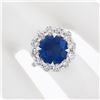Image 4 : Platinum 6.42 ctw GIA Round Sapphire & Diamond Halo Low Profile Statement Ring