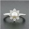 Image 2 : NEW Classic 18k White Gold 5.25mm Pearl 0.40 ctw Round Diamond Flower Cluster Ri