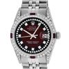 Image 1 : Rolex Mens Stainless Steel Diamond Lugs Red Vignette And Ruby Datejust Wristwatc