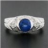 Image 2 : NEW 14k Gold GIA Half Bezel Round Sapphire w/ Diamond Milgrain & Wheat Work Ring