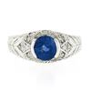 Image 4 : NEW 14k Gold GIA Half Bezel Round Sapphire w/ Diamond Milgrain & Wheat Work Ring