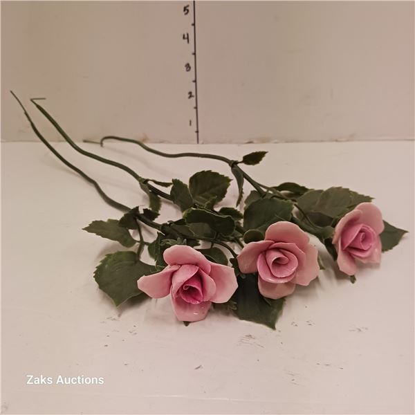Lot of 3 Vintage Porcelain Long Stem Roses