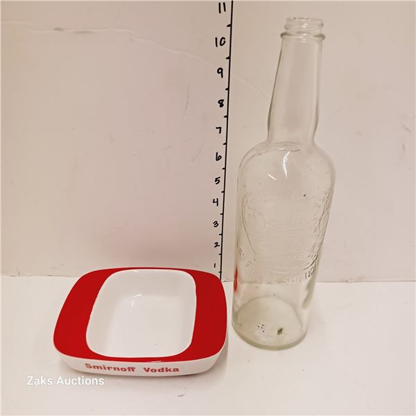 Vintage Smirnoff Vodka Ashtray & Glass Bottle