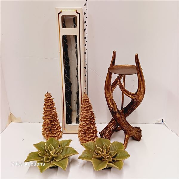Lot of Unique Candles & Antler Candle Holder