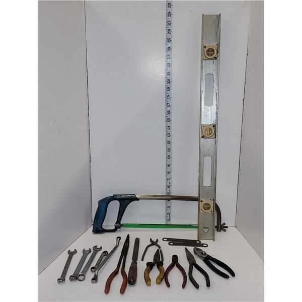 Estate Lot of Tools - Snips, Wrenches, Saw, Level etc