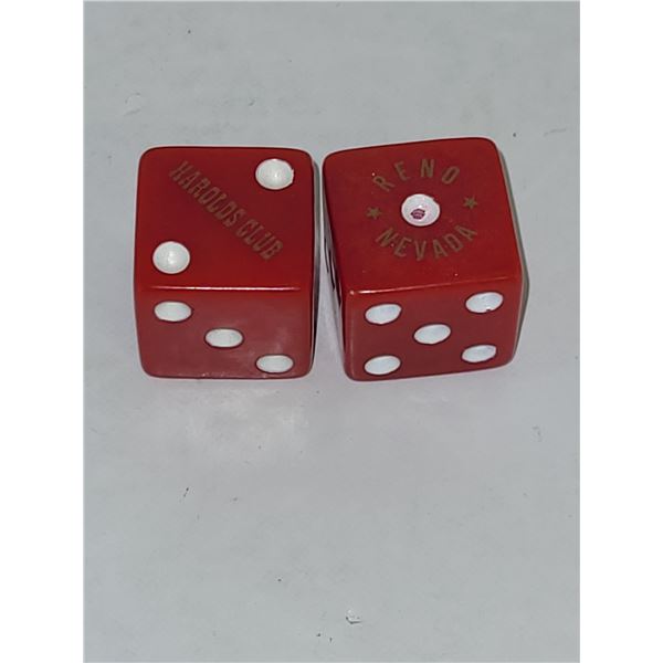 Pair of Vintage Harolds Club Reno Nevada Official Red Dice (not the souvenir ones)