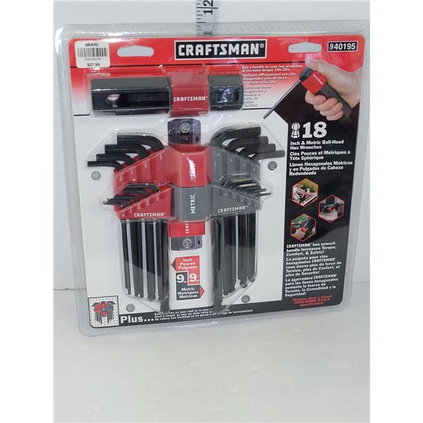 New Craftsman Hex Wrench Set - 18 Pieces, Inch & Metric Ball-Head