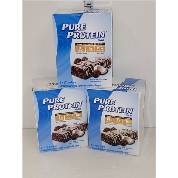 Lot of 3 Boxes Pure Proteing Dark Chocolate Coconut Bars (6 in each box) - BB 2024 AL 24