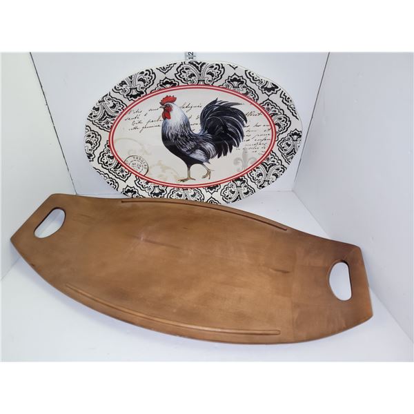 Cracker Barrel Turkey Platter + Vintage Barbocraft Teak Serving Tray