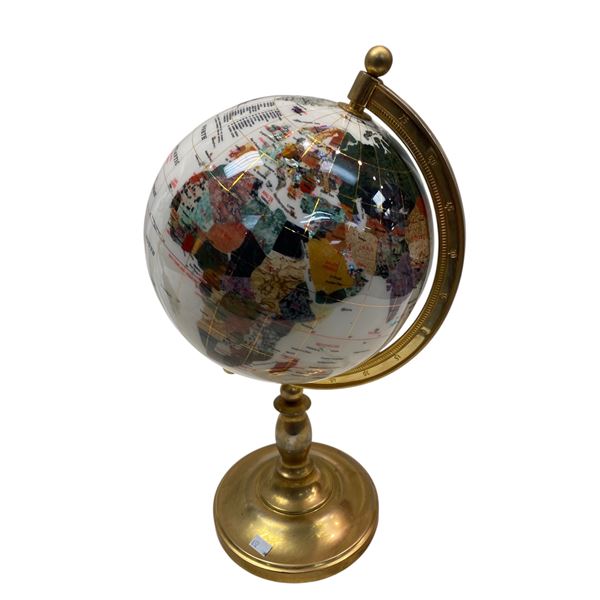 Vintage Gemstone Inlaid World Globe