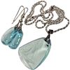 Image 1 : Opalescent Carved Glass Sail Ship Necklace And Matching Earrings