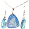 Image 2 : Opalescent Carved Glass Sail Ship Necklace And Matching Earrings