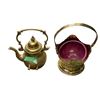 Image 2 : Box Full Of Assorted Collectibles, Brass Teapot, Salt And Peppers, Shades, Bowls & Platters