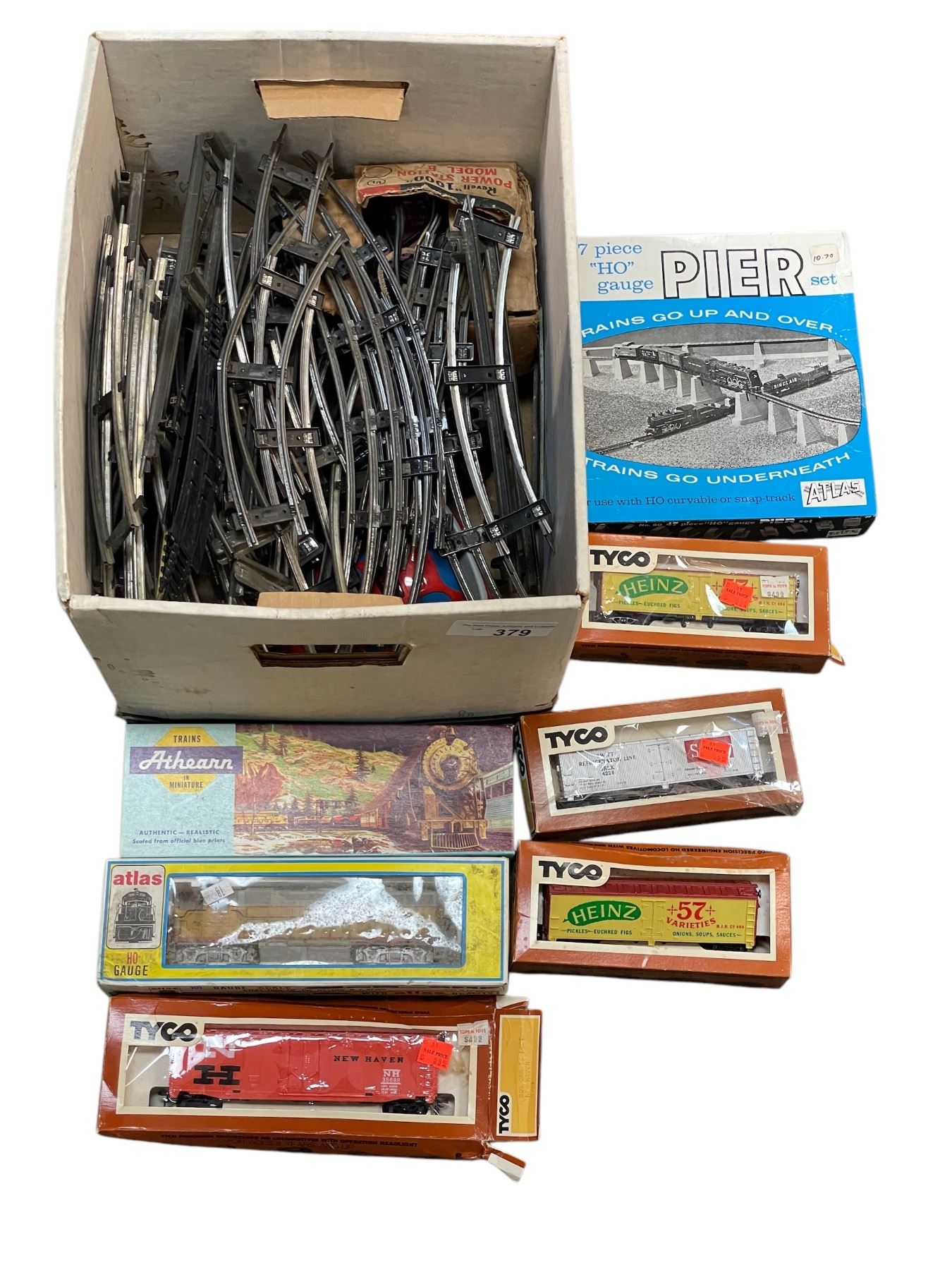 Model Train Set Box Box Full Of Assorted Model Train Equipment, Tracks, Carts, Etc..