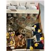 Image 2 : Box Full Of Assorted Porcelain Collectibles, Teapots, Mugs, Bowls, Vases, Etc..